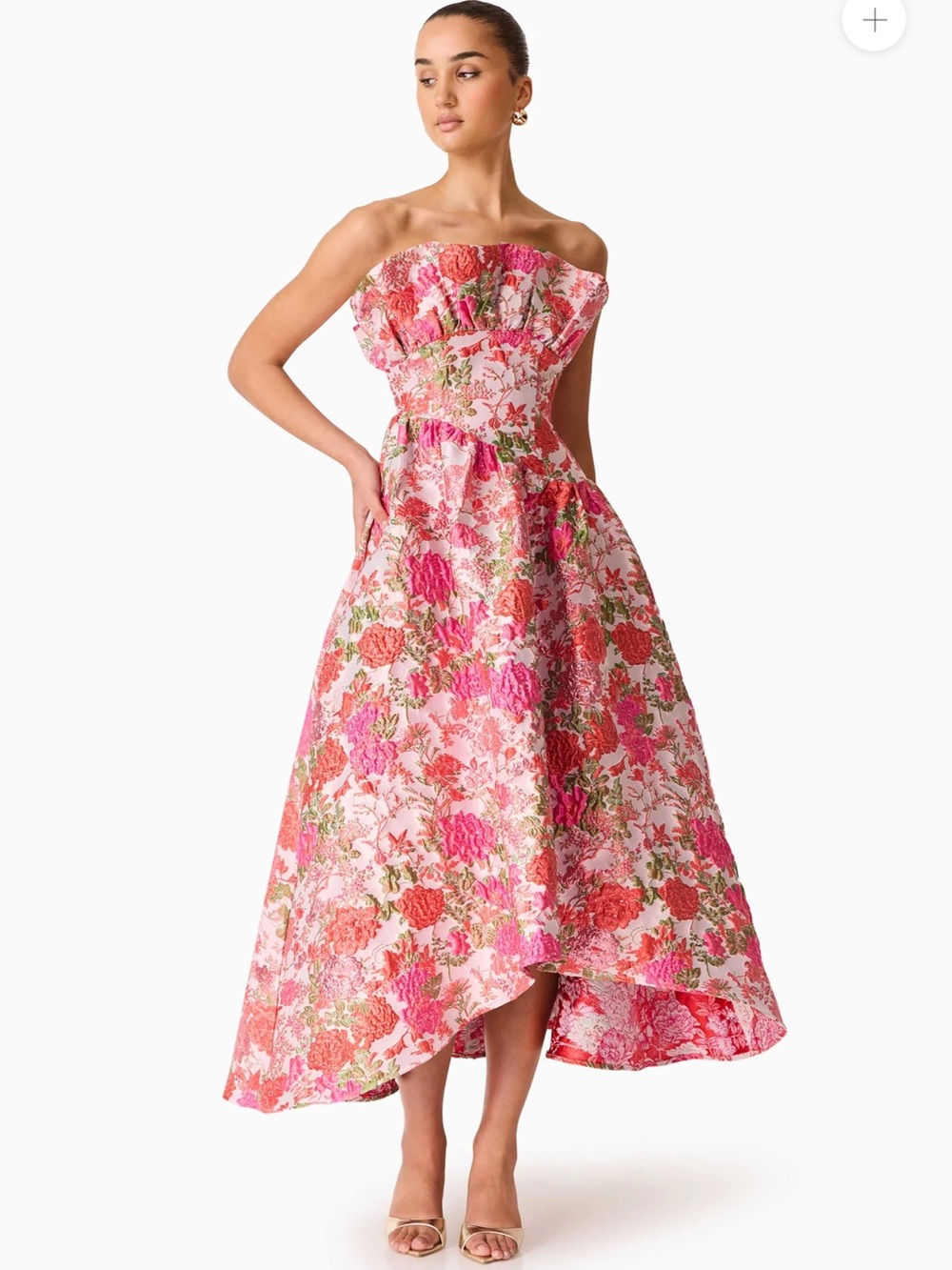 Elliatt Strapless Pink Floral Hi-Low Gown - Picture 3 of 8